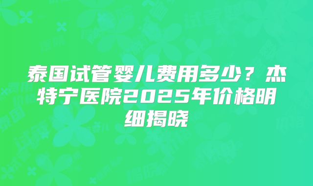 泰国试管婴儿费用多少？杰特宁医院2025年价格明细揭晓
