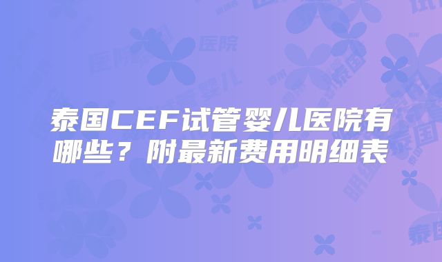 泰国CEF试管婴儿医院有哪些?附最新费用明细表