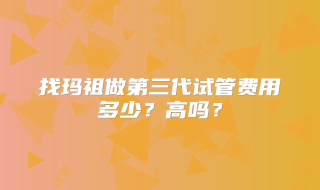 找玛祖做第三代试管费用多少?高吗?