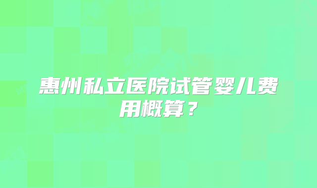 惠州私立医院试管婴儿费用概算?