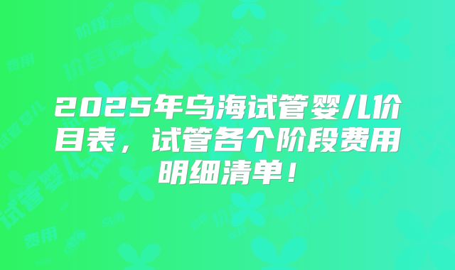 2025年乌海试管婴儿价目表，试管各个阶段费用明细清单！