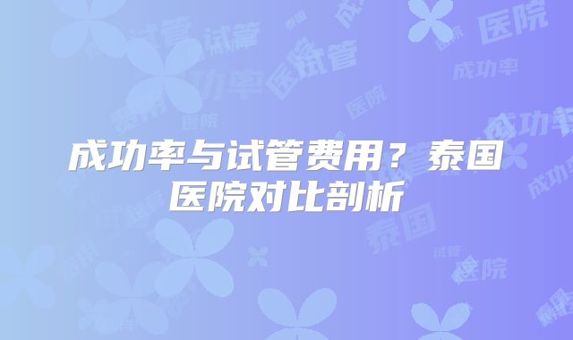 成功率与试管费用?泰国医院对比剖析