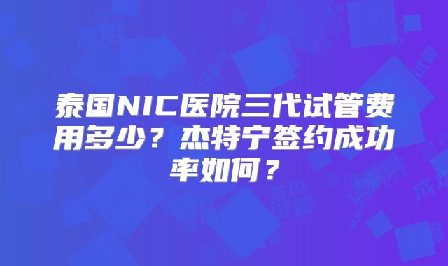 泰国NIC医院三代试管费用多少?杰特宁签约成功率如何?