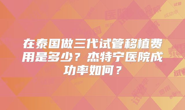 在泰国做三代试管移植费用是多少?杰特宁医院成功率如何?