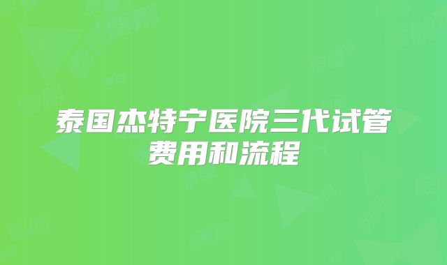 泰国杰特宁医院三代试管费用和流程