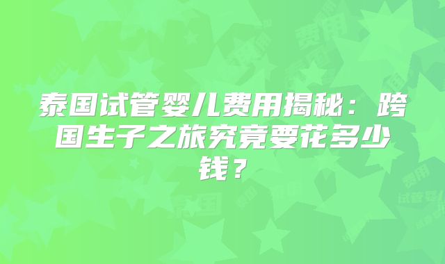 泰国试管婴儿费用揭秘:跨国生子之旅究竟要花多少钱?