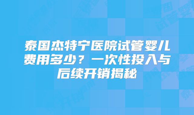 泰国杰特宁医院试管婴儿费用多少?一次性投入与后续开销揭秘