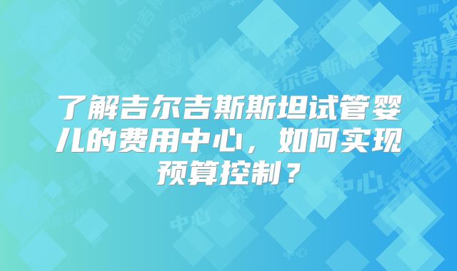 了解吉尔吉斯斯坦试管婴儿的费用中心，如何实现预算控制？