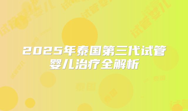 2025年泰国第三代试管婴儿治疗全解析