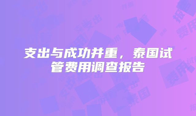 支出与成功并重，泰国试管费用调查报告