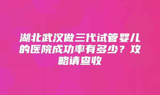 湖北武汉做三代试管婴儿的医院成功率有多少?攻略请查收