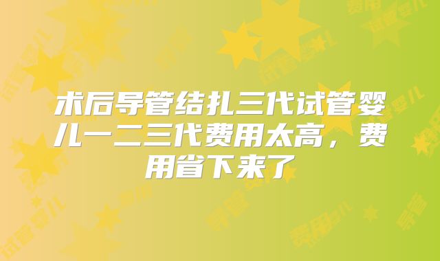 术后导管结扎三代试管婴儿一二三代费用太高，费用省下来了