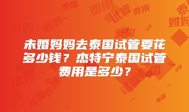 未婚妈妈去泰国试管要花多少钱?杰特宁泰国试管费用是多少?