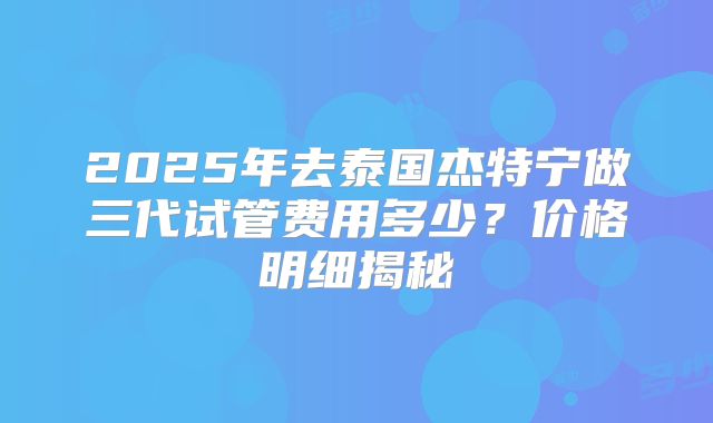 2025年去泰国杰特宁做三代试管费用多少?价格明细揭秘