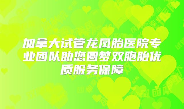 加拿大试管龙凤胎医院专业团队助您圆梦双胞胎优质服务保障