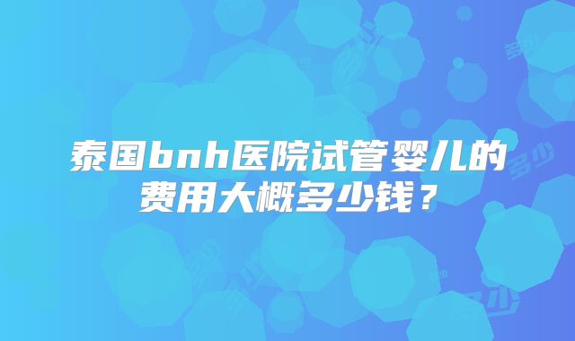泰国bnh医院试管婴儿的费用大概多少钱?