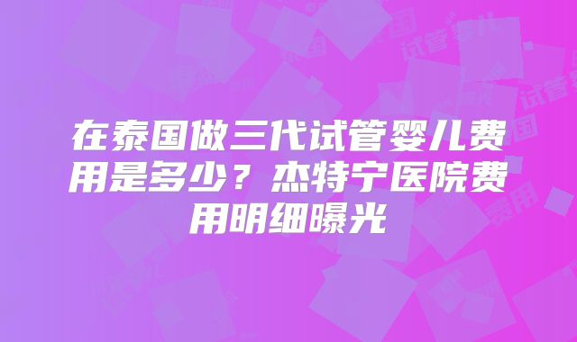 在泰国做三代试管婴儿费用是多少?杰特宁医院费用明细曝光