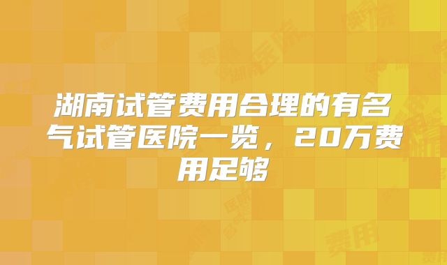 湖南试管费用合理的有名气试管医院一览,20万费用足够