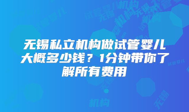 无锡私立机构做试管婴儿大概多少钱？1分钟带你了解所有费用