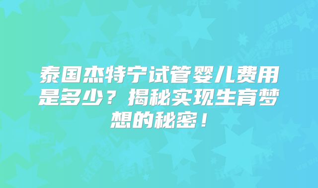 泰国杰特宁试管婴儿费用是多少?揭秘实现生育梦想的秘密!