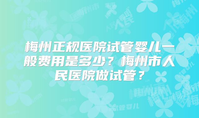 梅州正规医院试管婴儿一般费用是多少?梅州市人民医院做试管?