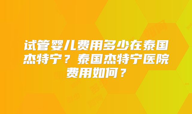 试管婴儿费用多少在泰国杰特宁?泰国杰特宁医院费用如何?