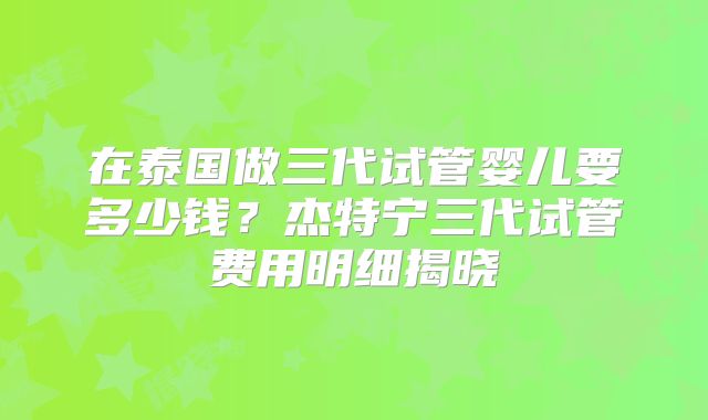 在泰国做三代试管婴儿要多少钱?杰特宁三代试管费用明细揭晓
