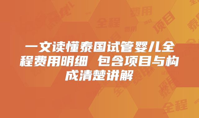 一文读懂泰国试管婴儿全程费用明细 包含项目与构成清楚讲解