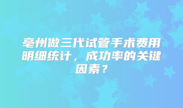 亳州做三代试管手术费用明细统计,成功率的关键因素?