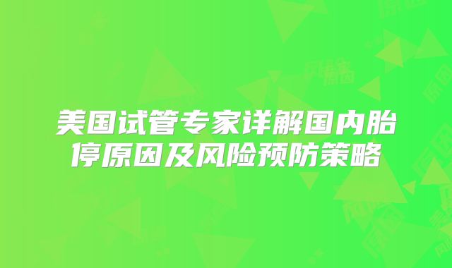 美国试管专家详解国内胎停原因及风险预防策略