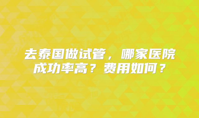去泰国做试管，哪家医院成功率高？费用如何？