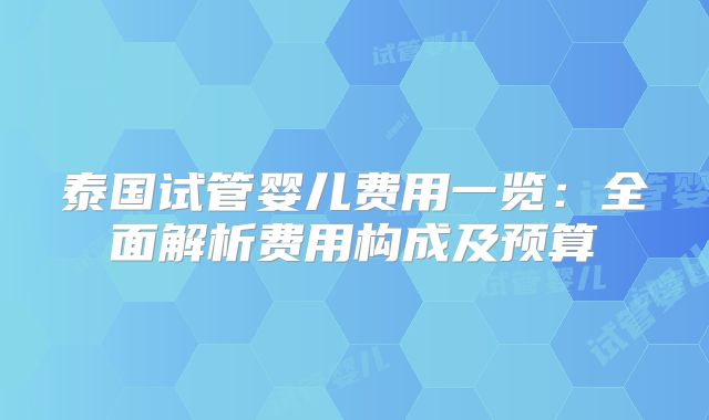 泰国试管婴儿费用一览:全面解析费用构成及预算