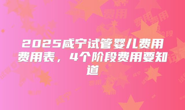 2025咸宁试管婴儿费用费用表，4个阶段费用要知道