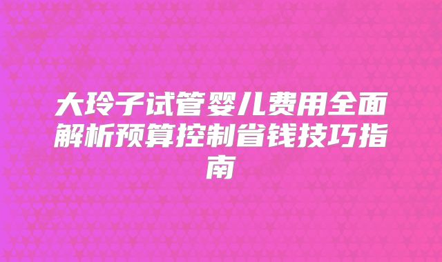 大玲子试管婴儿费用全面解析预算控制省钱技巧指南