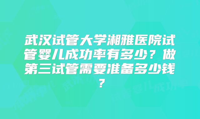 武汉试管大学湘雅医院试管婴儿成功率有多少?做第三试管需要准备多少钱?
