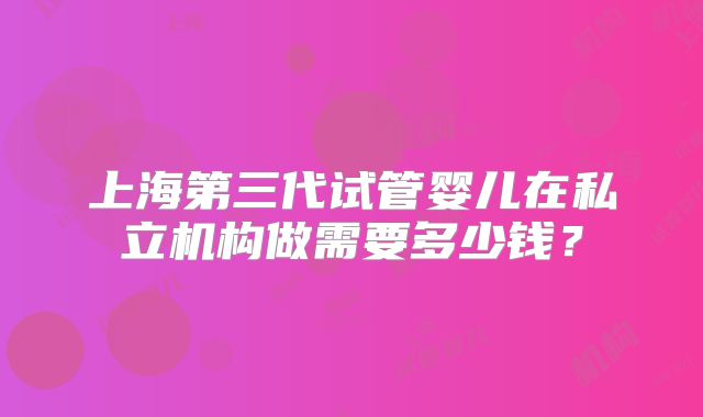 上海第三代试管婴儿在私立机构做需要多少钱?