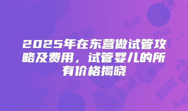 2025年在东营做试管攻略及费用,试管婴儿的所有价格揭晓