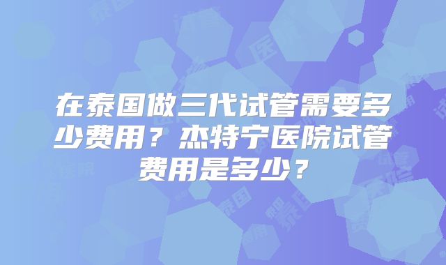 在泰国做三代试管需要多少费用?杰特宁医院试管费用是多少?