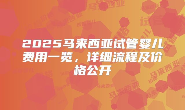 2025马来西亚试管婴儿费用一览，详细流程及价格公开