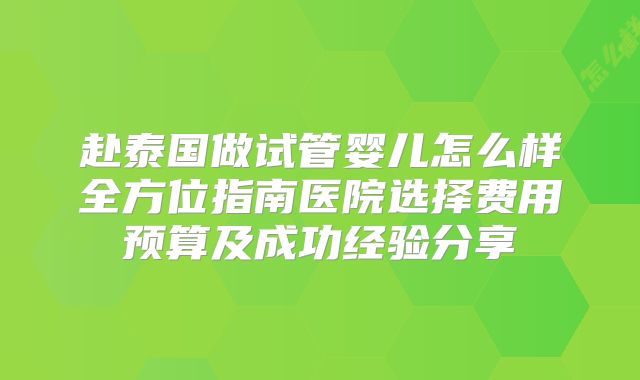 赴泰国做试管婴儿怎么样全方位指南医院选择费用预算及成功经验分享