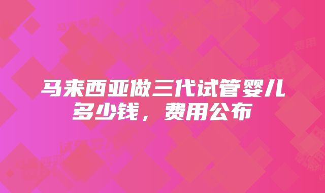 马来西亚做三代试管婴儿多少钱,费用公布