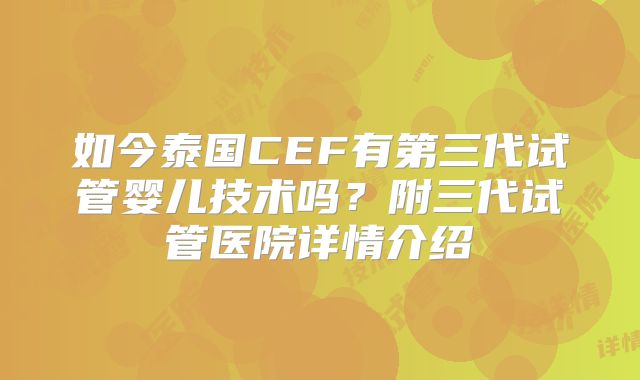 如今泰国CEF有第三代试管婴儿技术吗?附三代试管医院详情介绍