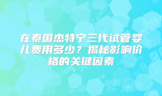 在泰国杰特宁三代试管婴儿费用多少?揭秘影响价格的关键因素