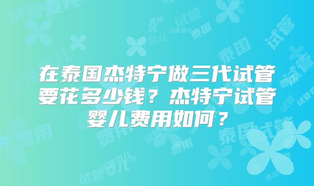 在泰国杰特宁做三代试管要花多少钱?杰特宁试管婴儿费用如何?
