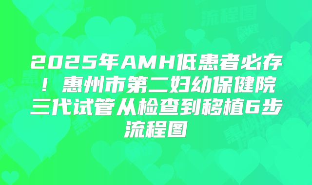2025年AMH低患者必存!惠州市第二妇幼保健院三代试管从检查到移植6步流程图