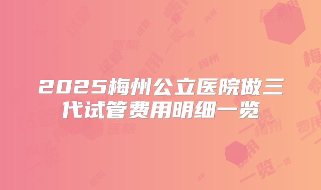 2025梅州公立医院做三代试管费用明细一览