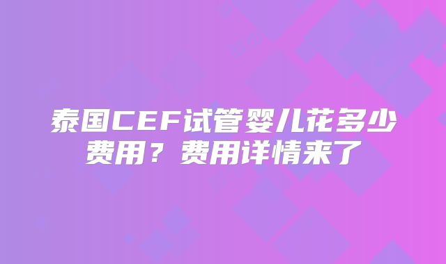 泰国CEF试管婴儿花多少费用?费用详情来了
