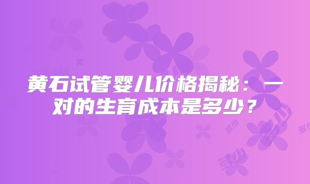 黄石试管婴儿价格揭秘:一对的生育成本是多少?