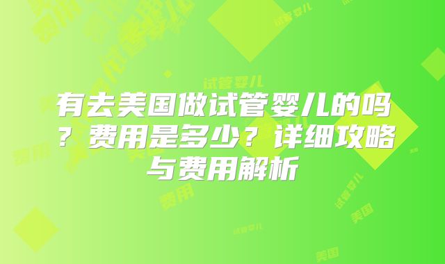 有去美国做试管婴儿的吗?费用是多少?详细攻略与费用解析
