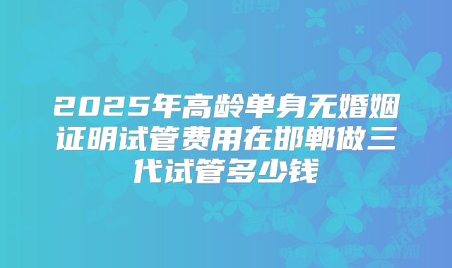 2025年高龄单身无婚姻证明试管费用在邯郸做三代试管多少钱